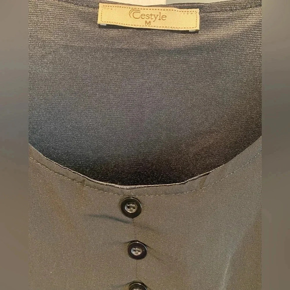 Cestyle Layered Black Holiday Blouse Sheer Sleeves Fold Up Garter. EUC Women’s M - Picture 4 of 9